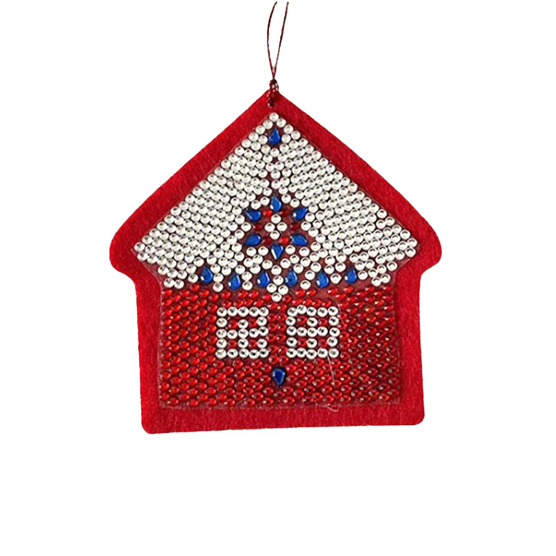 Набір алмазного живопису (наклейка) 10х10 см, Новорічна іграшка Будиночок (SXM-061131)