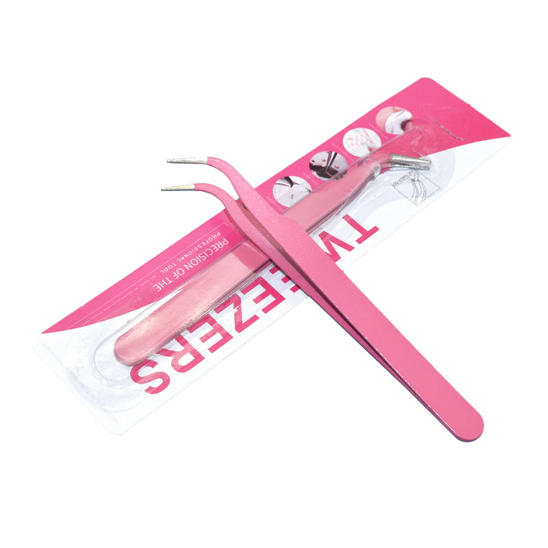 Пінцет біжутерний загнутий з нержавіючої сталі, 10,5 см, Рожевий (INS-053909)
