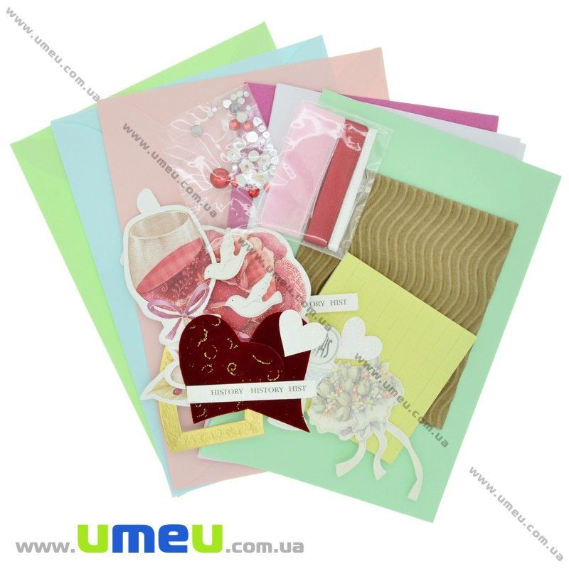 Набір скрапбукінгу для виготовлення 3-х великих листівок з конвертами (DIF-032793)