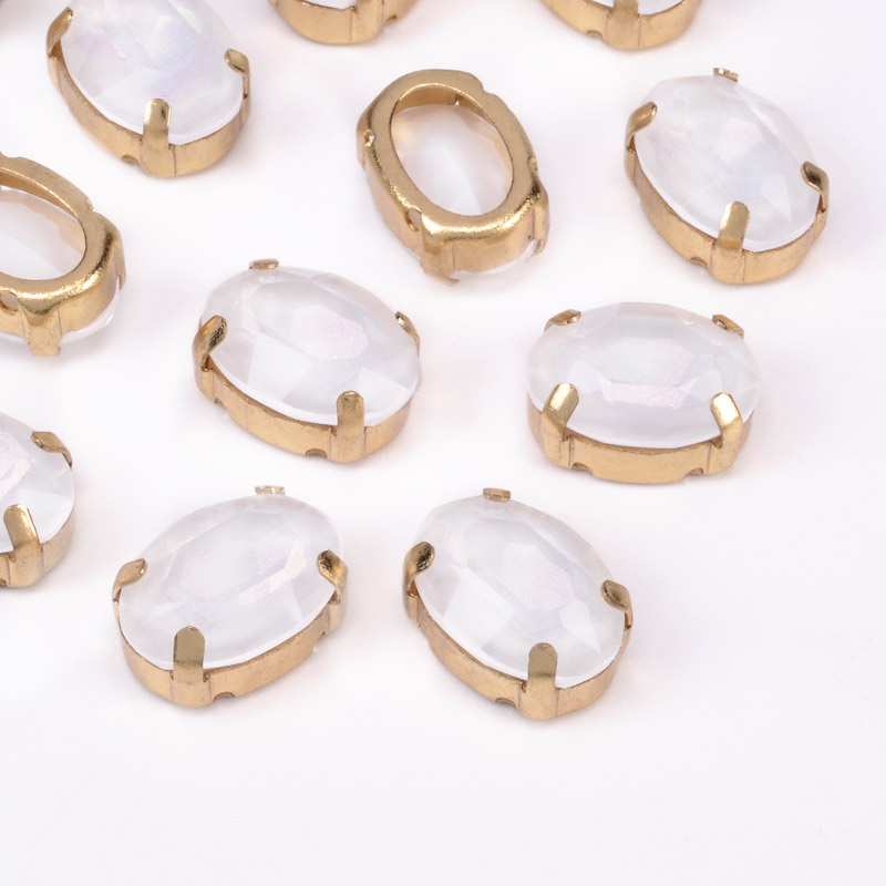 Шатон овальний 14х10 мм, Золото, Білий (KAB-052961)