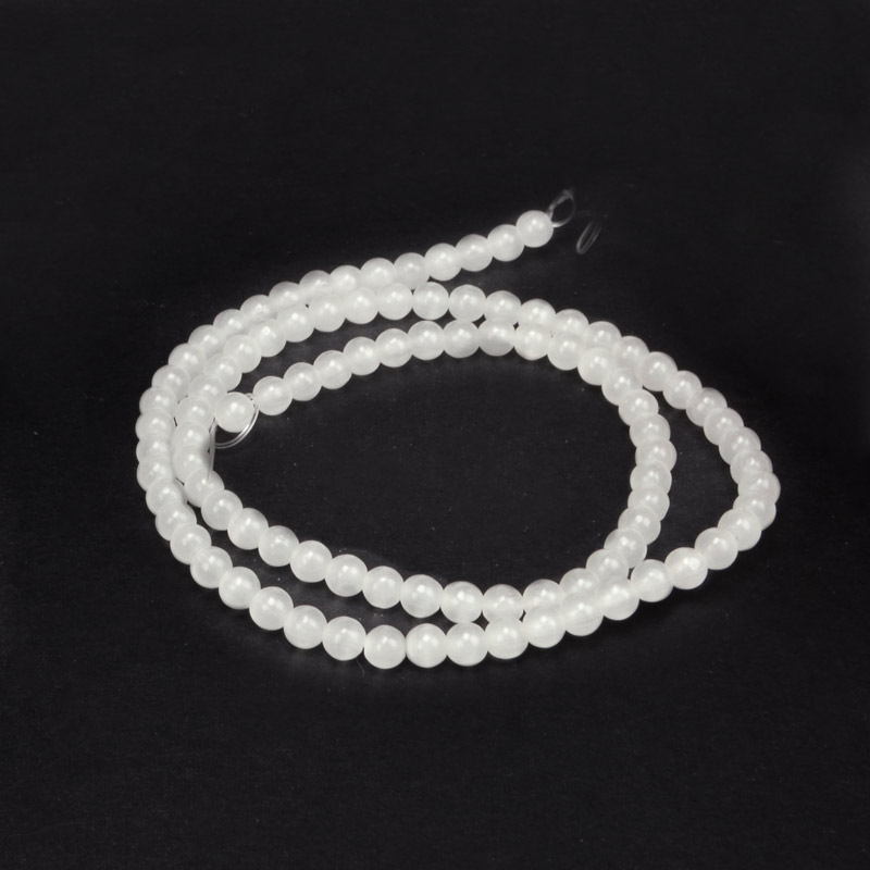 Бусины Кошачий глаз, Синт. камень, 4 мм, Белые, Круглые (BUS-054266)