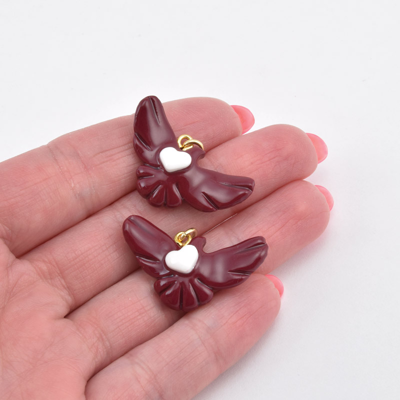 Підвіска Горлиця з полімерної глини, 30х17 мм, Бордова (POD-058990)