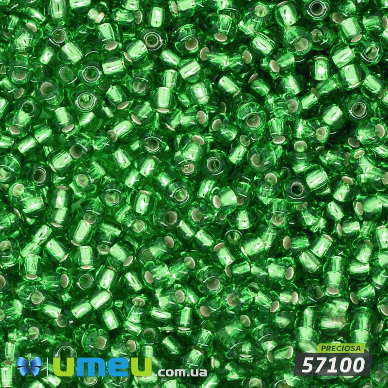 Бісер чеський №316 / 57100, Зелений світлий, Блискучий, 10/0 (BIS-005755)