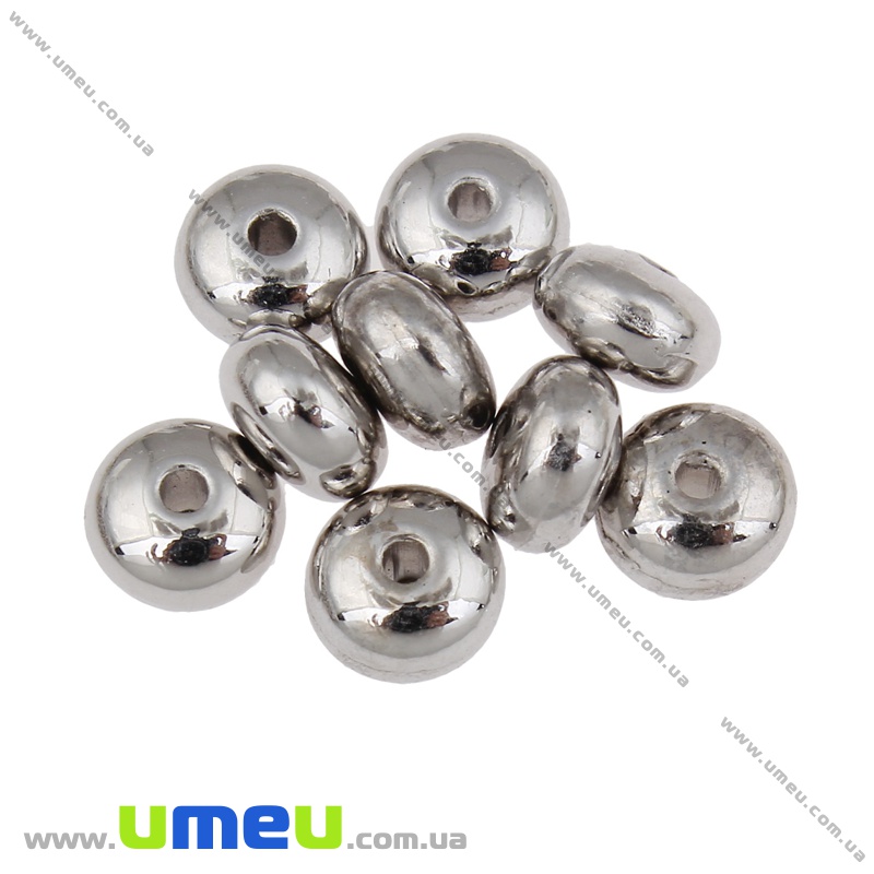 Бусина пластиковая Рондель, 8х3 мм, Серебристая (BUS-035849)