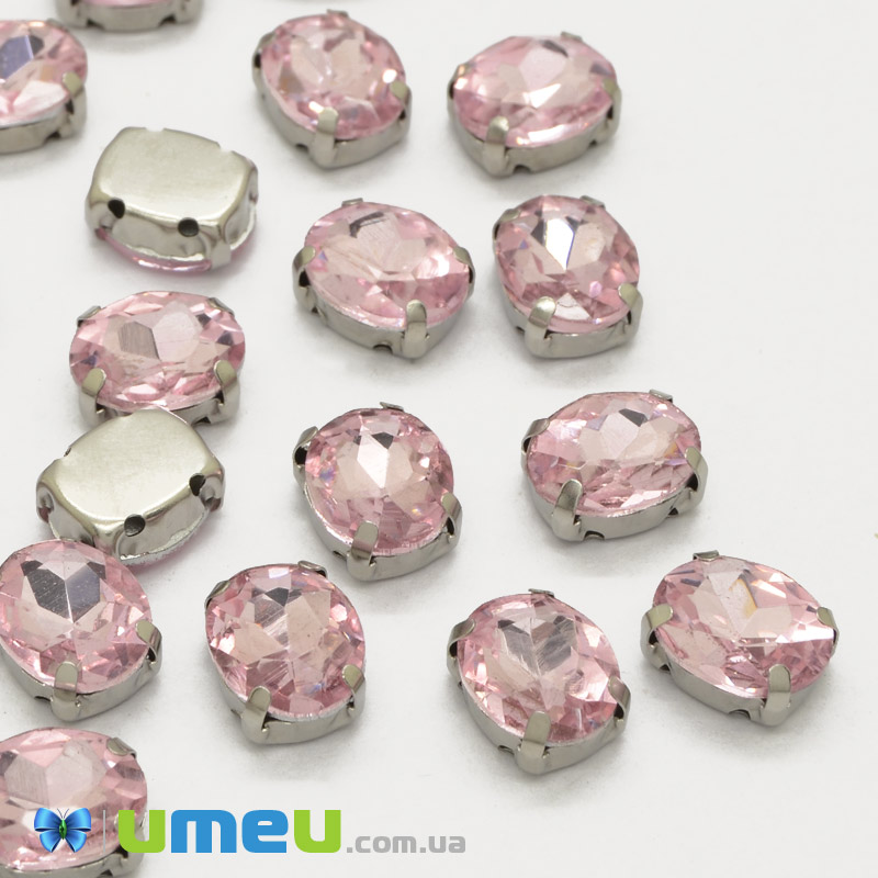 Шатон овальний 8х6 мм, Темне срібло, Рожевий (KAB-040621)