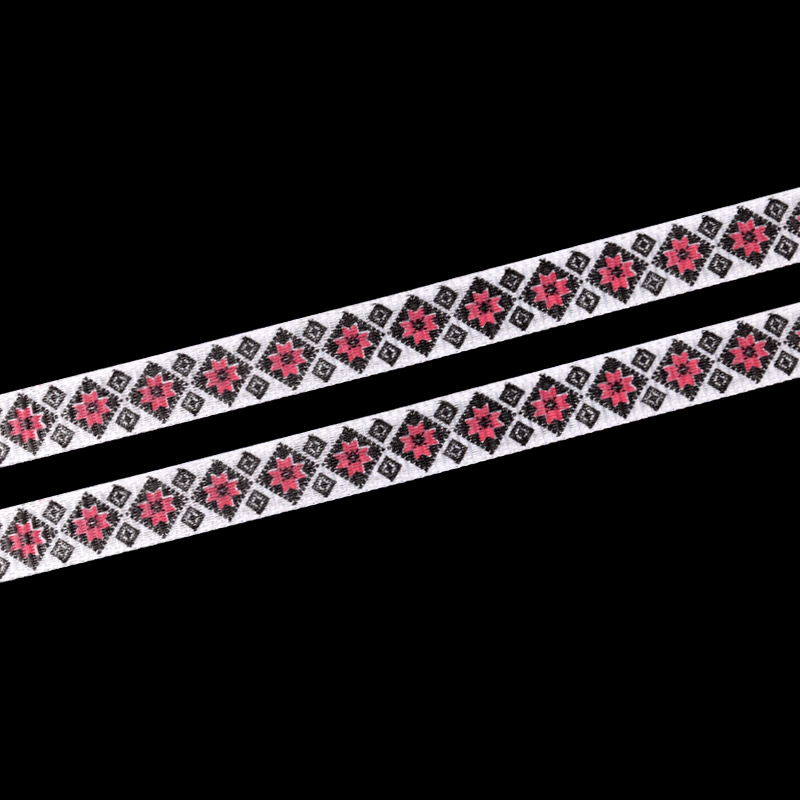 Репсова стрічка з малюнком Ромби червоні, 10 мм, Біла (LEN-054897)