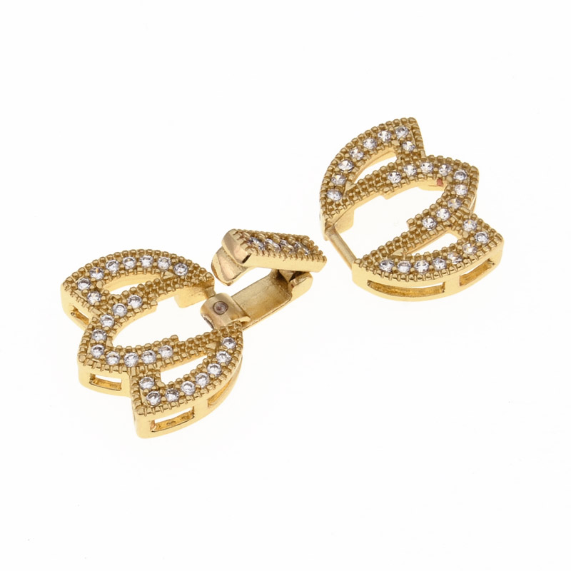 Застібка, 25х13 мм, Латунь із покриттям 18 kt, Куб. цирконій (ZAM-055445)