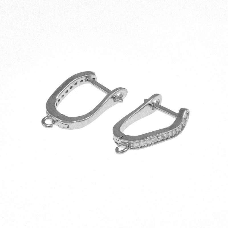 Швензы, Латунь с покрытием Родий, Стразы куб. цирконий, 18х12х3,5 мм (OSN-059042)