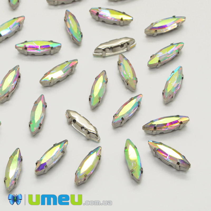 Шатон човник 15х4 мм, Темне срібло, Білий АВ (KAB-040762)