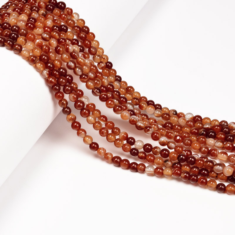 Намистини Агат червоний, Натур. камінь, 4 мм, Круглі (BUS-053958)