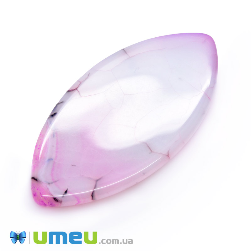 Кабошон нат. камінь Агат Бразильський рожево-малиновий, Човен, 39,6 х19,6 мм (KAB-042788)