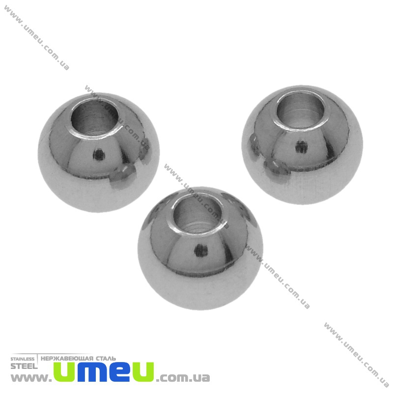 Намистина з нержавіючої сталі Кругла, 8х7 мм, Темне срібло (STL-036505)