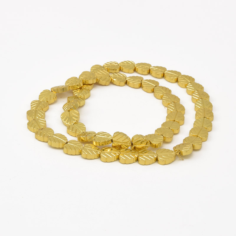 Бусины Гематит, Нат. камень, Листик, 8х8х2,5 мм, С покрытием, Золотистые (BUS-057821)