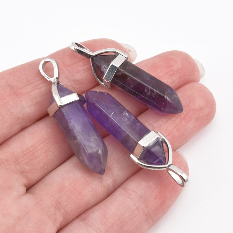 Підвіска Кристал, Натур. камінь Аметист, 39х8 мм (POD-058617)