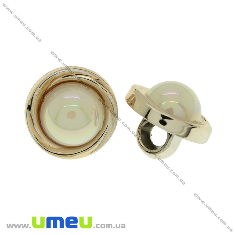 Гудзик пластиковий на ніжці з полубусіной, 12 мм, Молочна, Світле золото (PUG-021482)