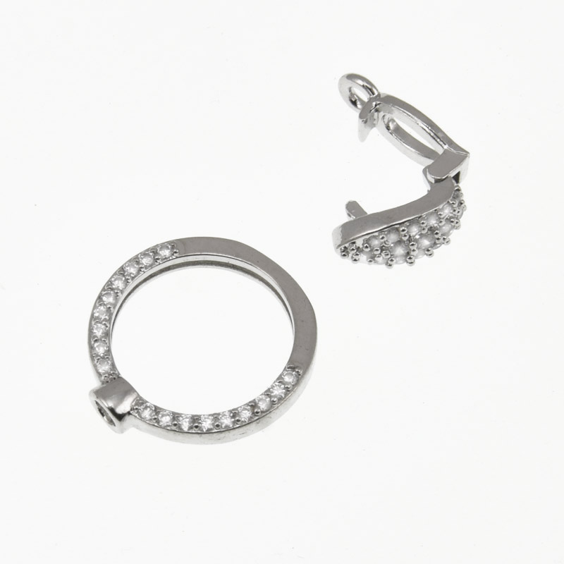 Застібка, 22х14 мм, Латунь з покриттям Родій, Куб. цирконій (ZAM-060840)