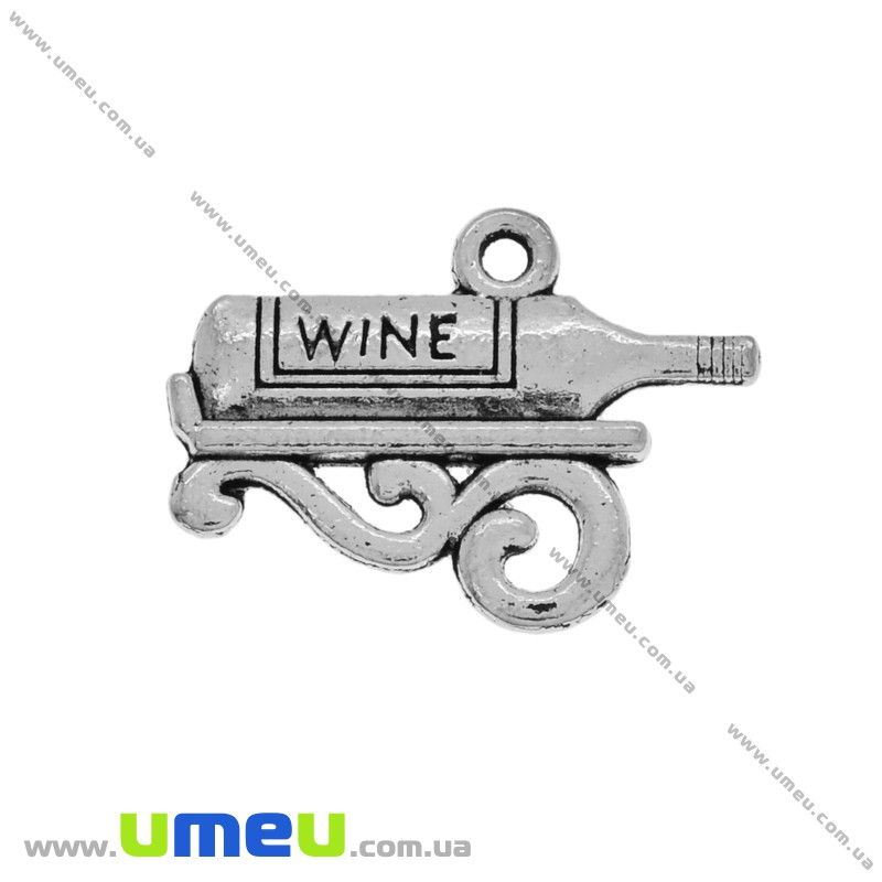 Підвіска метал. Вино (двостор.), 22х17 мм, Античне срібло (POD-028281)