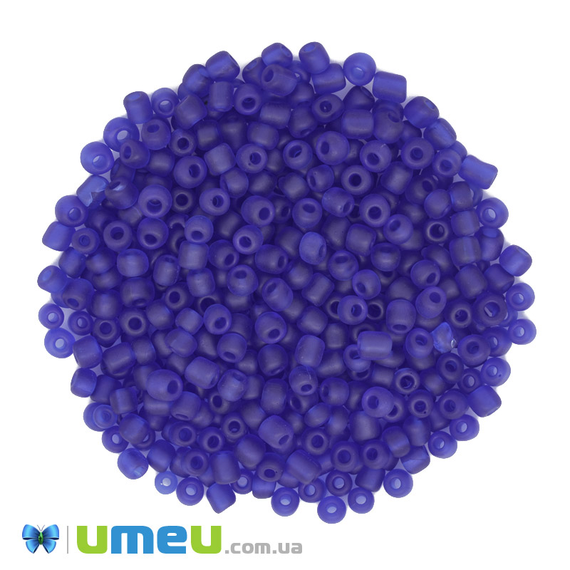 Бісер китайський великий, 6/0, Синій прозорий матовий, 4 мм (BIS-039273)