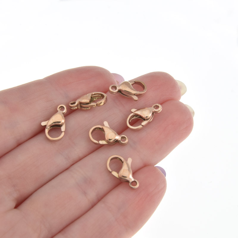 Замки-карабины из нержавеющей стали, 12х7 мм, Розовое золото (STL-057075)