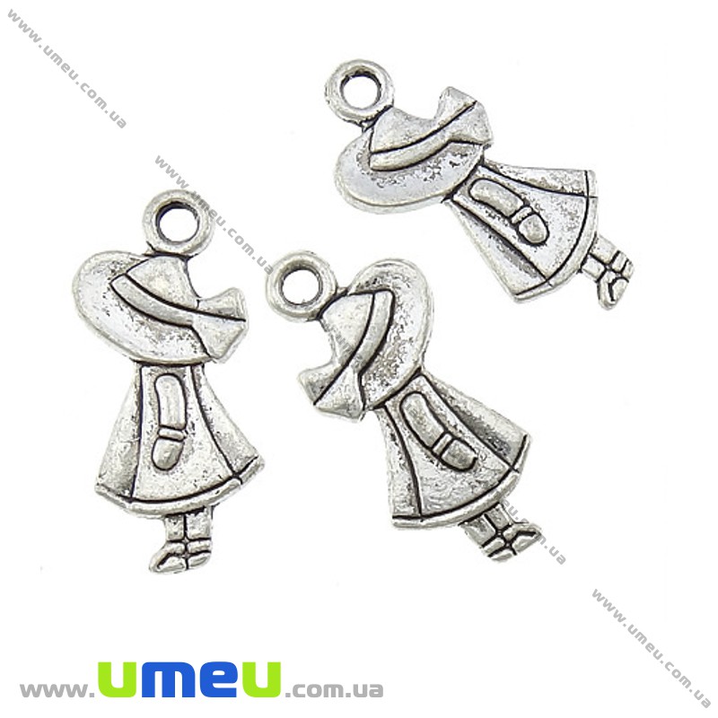 Подвеска метал. Девочка (двухстор.), 25х11 мм, Античное серебро (POD-001262)