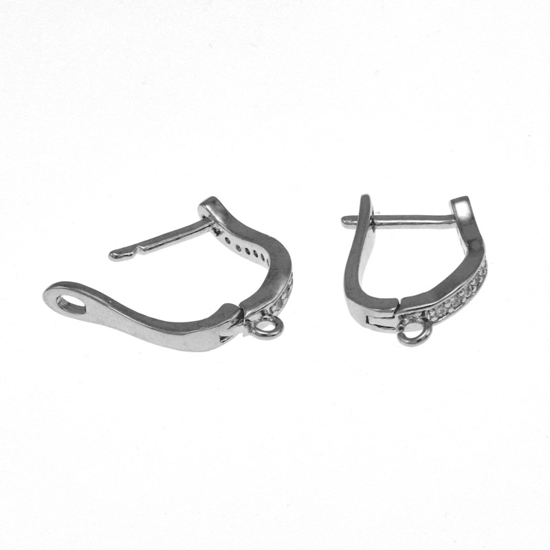 Швензы, Латунь с покрытием Родий, Стразы куб. цирконий, 18х12х3,5 мм (OSN-059042)