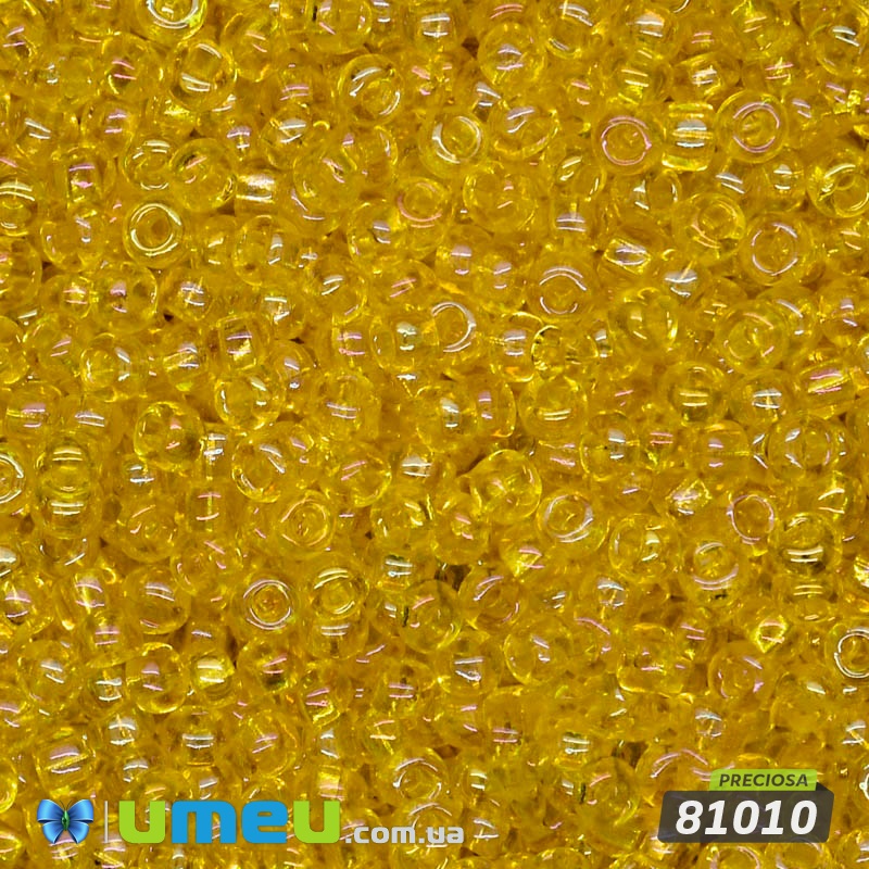Бісер чеський №771 / 81010, Жовтий, Прозорий райдужний, 10/0 (BIS-010095)