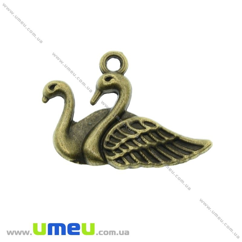 Подвеска метал. Лебеди, 29х20 мм, Античная бронза (POD-021089)