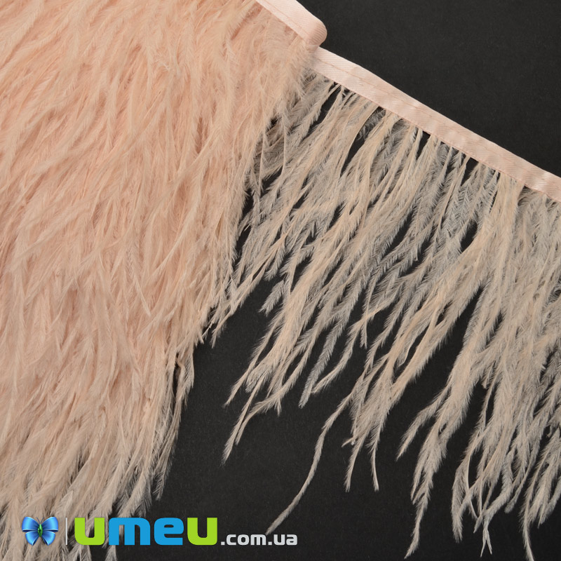 Перья страуса на ленте, 10-15 см, Персиковые (PER-047471)