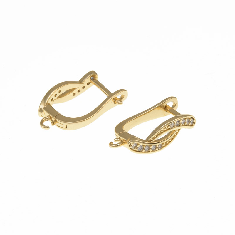 Швензы, Латунь с покрытием 18 kt, Стрази куб. цирконий, 17х12х5 мм (OSN-059061)