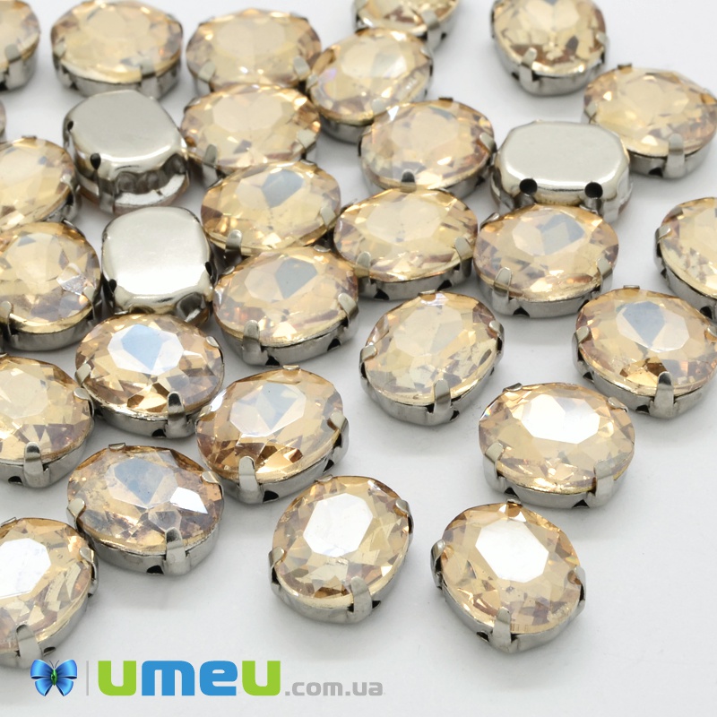 Шатон овальний 14х10 мм, Темне срібло, Бежевий (KAB-052791)