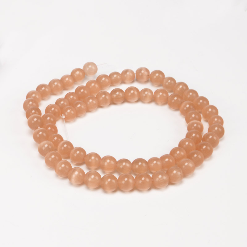Бусины Кошачий глаз, Синт. камень, 6 мм, Персиковые, Круглые (BUS-054270)