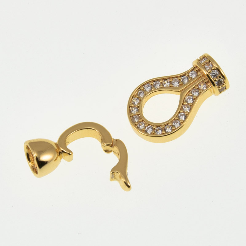 Застёжка, 23х9,5 мм, Латунь с покрытием 18 kt, Куб. цирконий (ZAM-060838)