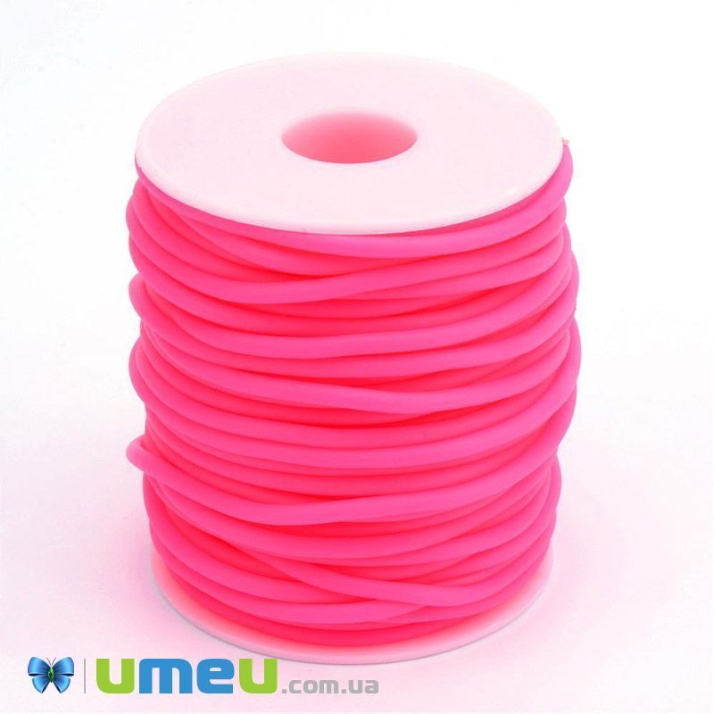 Шнур каучуковый полый, 3 мм, Розовый (LEN-040195)