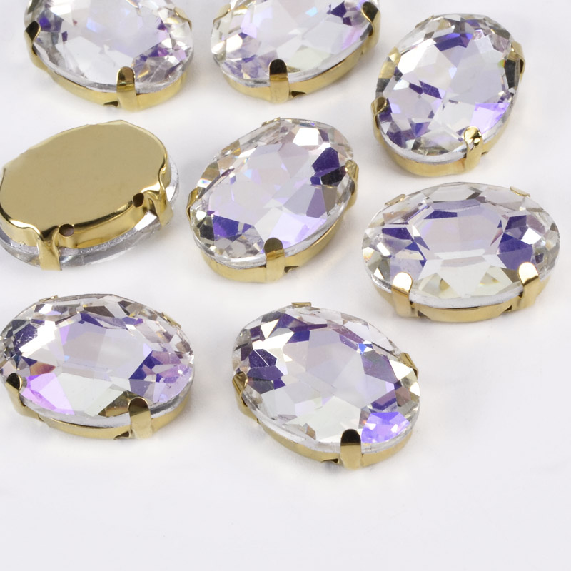 Шатон овальний 18х13 мм, Золото, Білий АВ (KAB-052990)