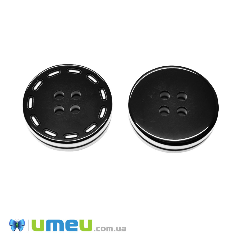 Гудзик пластиковий Круглий, 28 мм, Чорний (PUG-046513)