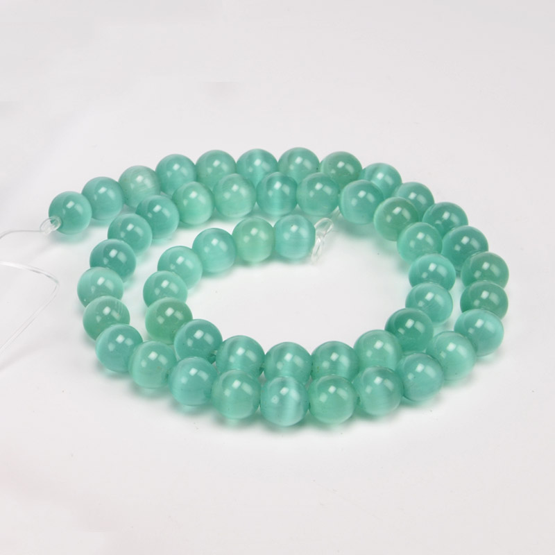 Бусины Кошачий глаз, Синт. камень, 8 мм, Мятные, Круглые (BUS-054244)