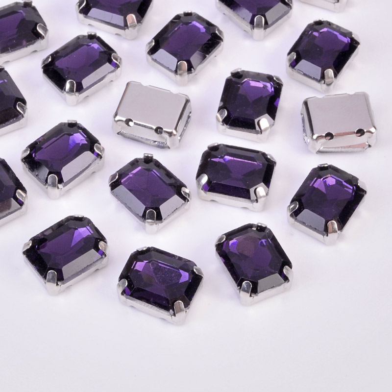 Шатон прямокутний, 10х8 мм, Темне срібло, Фіолетовий (KAB-052914)