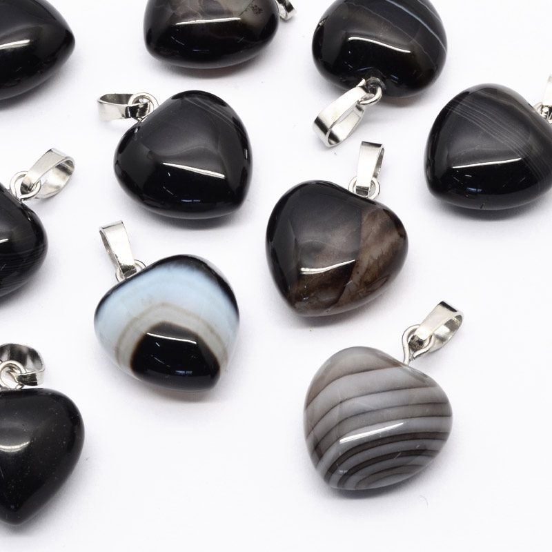 Підвіска Серце, Натур. камінь Агат чорний, 18х15х10 мм (POD-054412)