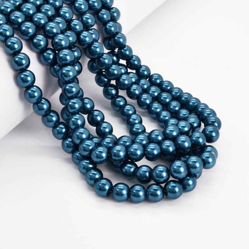 Намистини скляні Перли, 8 мм, Морська хвиля, Круглі (BUS-052112)