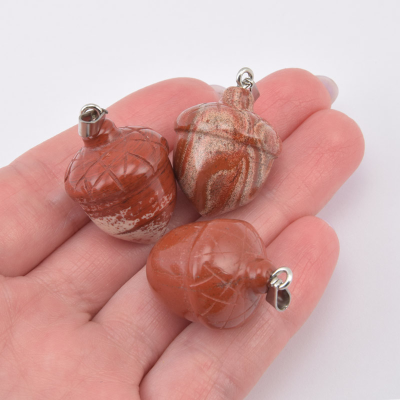 Подвеска Желудь, Натур. камень Яшма красная, 25х19 мм (POD-058593)