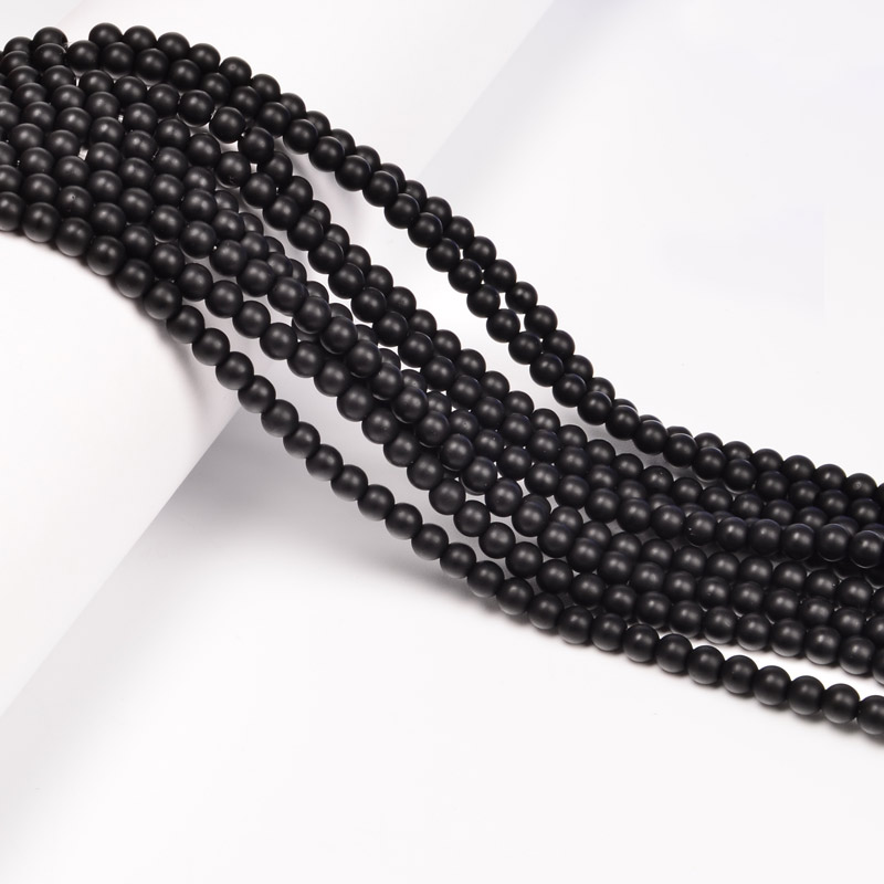 Намистини Агат чорний матовий, Натур. камінь, 4 мм, Круглі (BUS-053985)