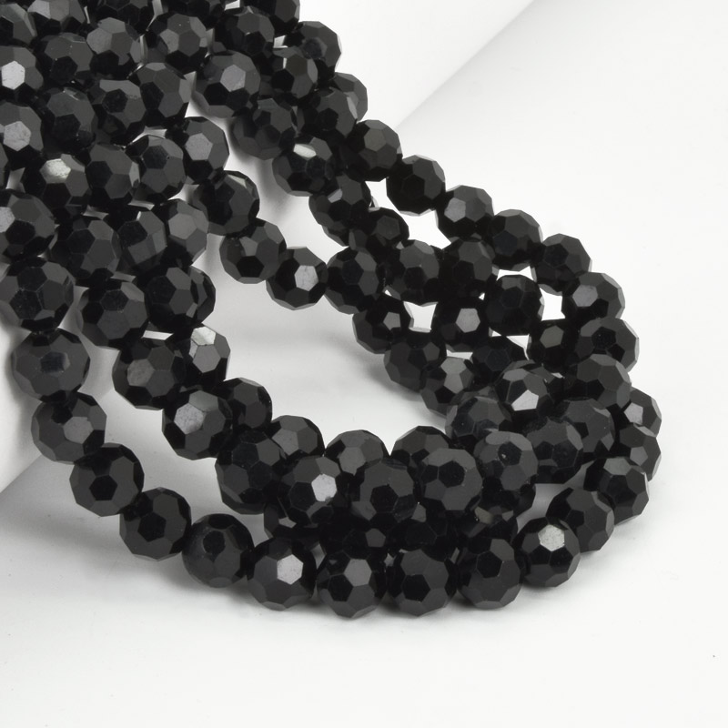 Намистини круглі грановані, 8 мм, Чорні (BUS-057340)
