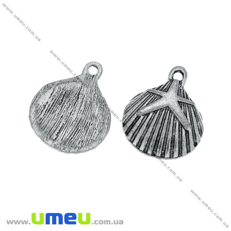 Підвіска метал. Мушля, 19х15 мм, Античне срібло (POD-021096)