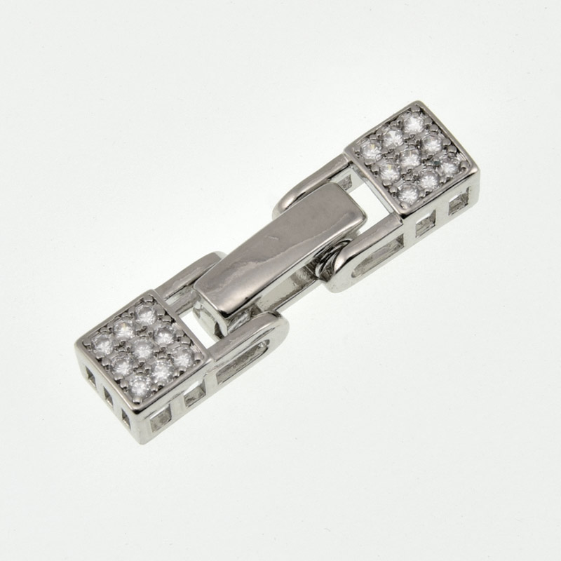 Застібка, 27х6,5 мм, Латунь з покриттям Родій, Куб. цирконій (ZAM-060832)