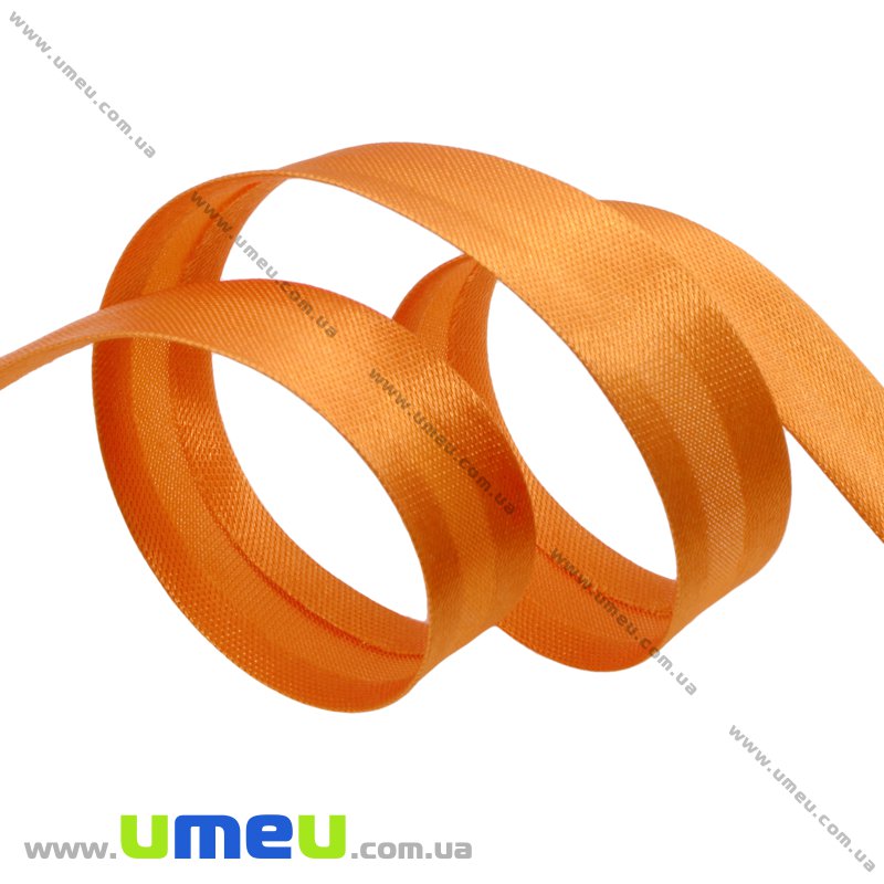 Атласная косая бейка, 15 мм, Оранжевая светлая (LEN-010309)