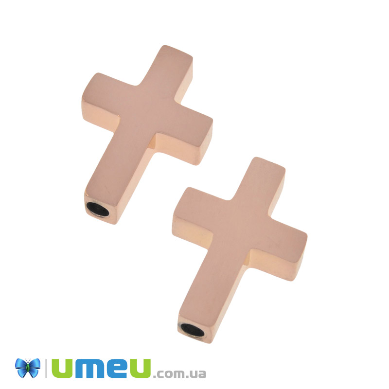 Намистина з нержавіючої сталі Хрест, 13х9 мм, Рожеве золото (STL-049523)