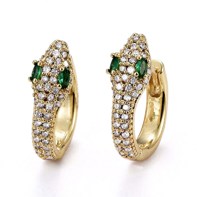 Сережки-кільця Huggie Позолота 18 kt зі стразами куб. цирконій, 18х15х5,5 мм (OSN-053115)