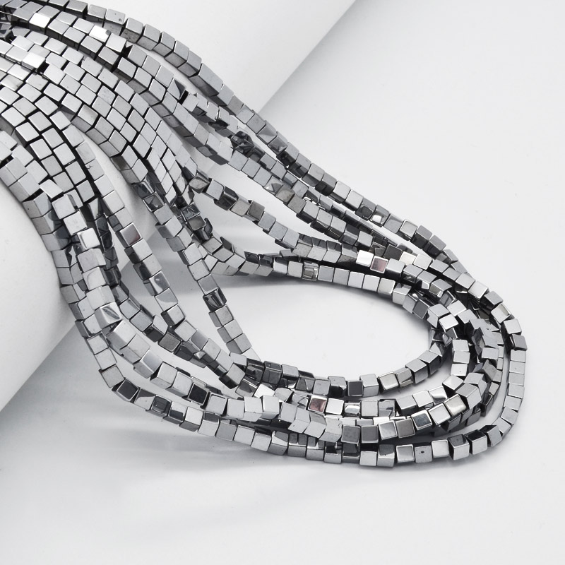 Намистини Гематит, Натур. камінь, Кубик, 3х3х3 мм, Сріблясті (BUS-051752)