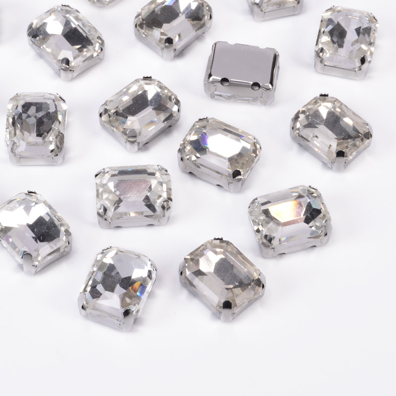 Шатон прямокутний, 10х8 мм, Темне срібло, Білий (KAB-052918)