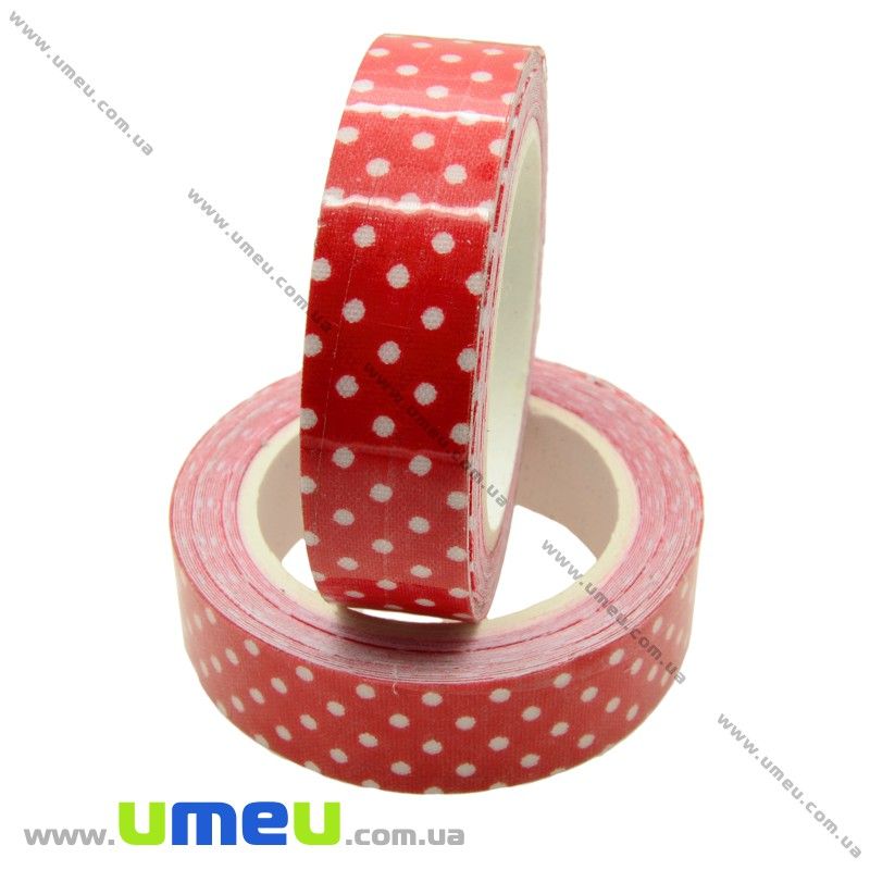 Декоративний скотч тканинний, В горошок, 15 мм, Червоний (DIF-021203)